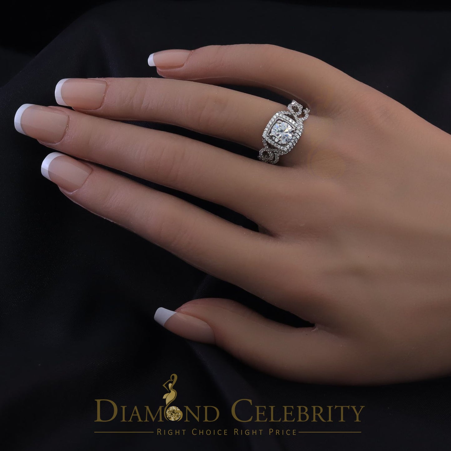 DiamondCelebritees Sterling Silver Square Cubic Zirconia 1.80ct Bridal White Womens Ring Size 7