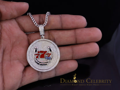 Diamondcelebritees  Gamble W/2.00ct Moissanite White 925 Silver Lucky 777 W/Dice Horse Shoes Pendant