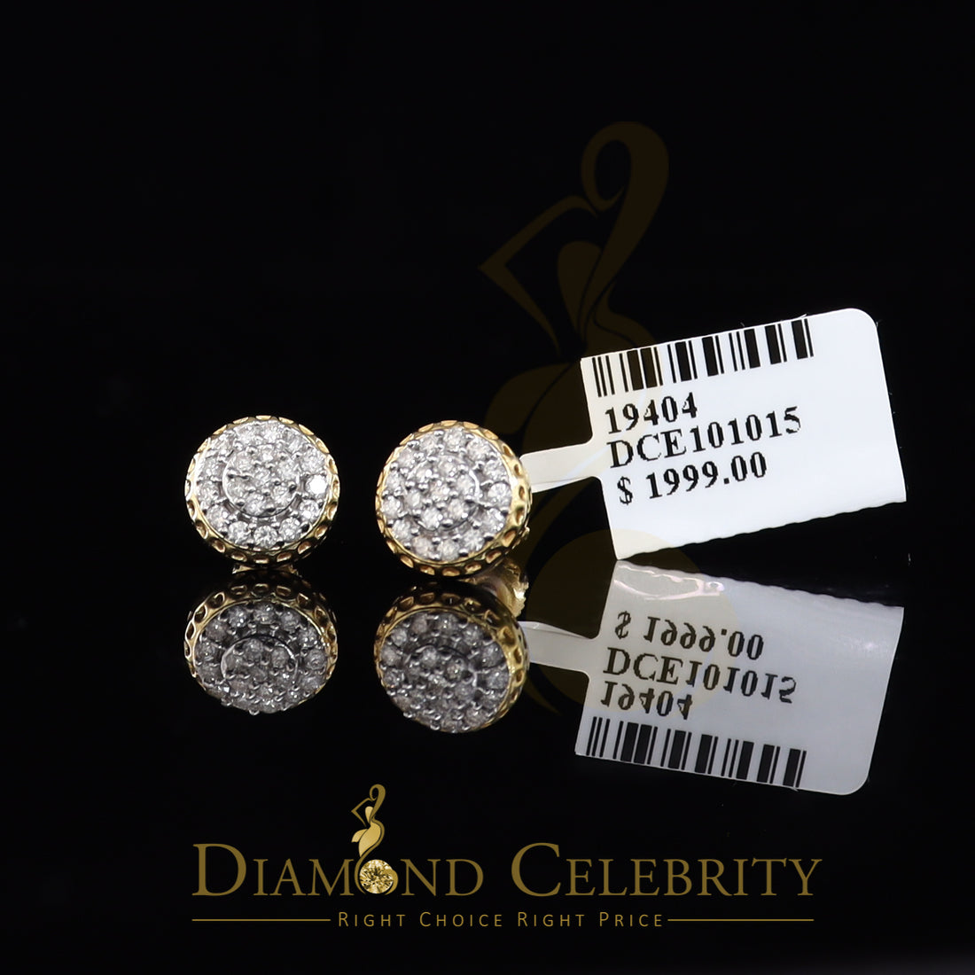 DiamondCelebritees 10K Real Yellow Gold with 0.33 CT Real Diamond Round Stud Earrings