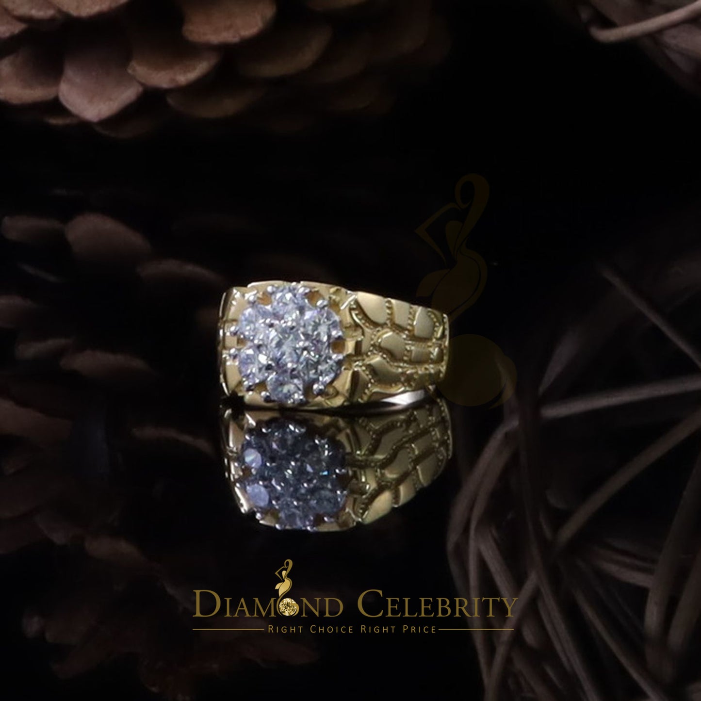 DiamondCelebritees 925 Yellow Sterling Silver 2.34ct Cubic Zirconia Promise Flower Ring Size 9