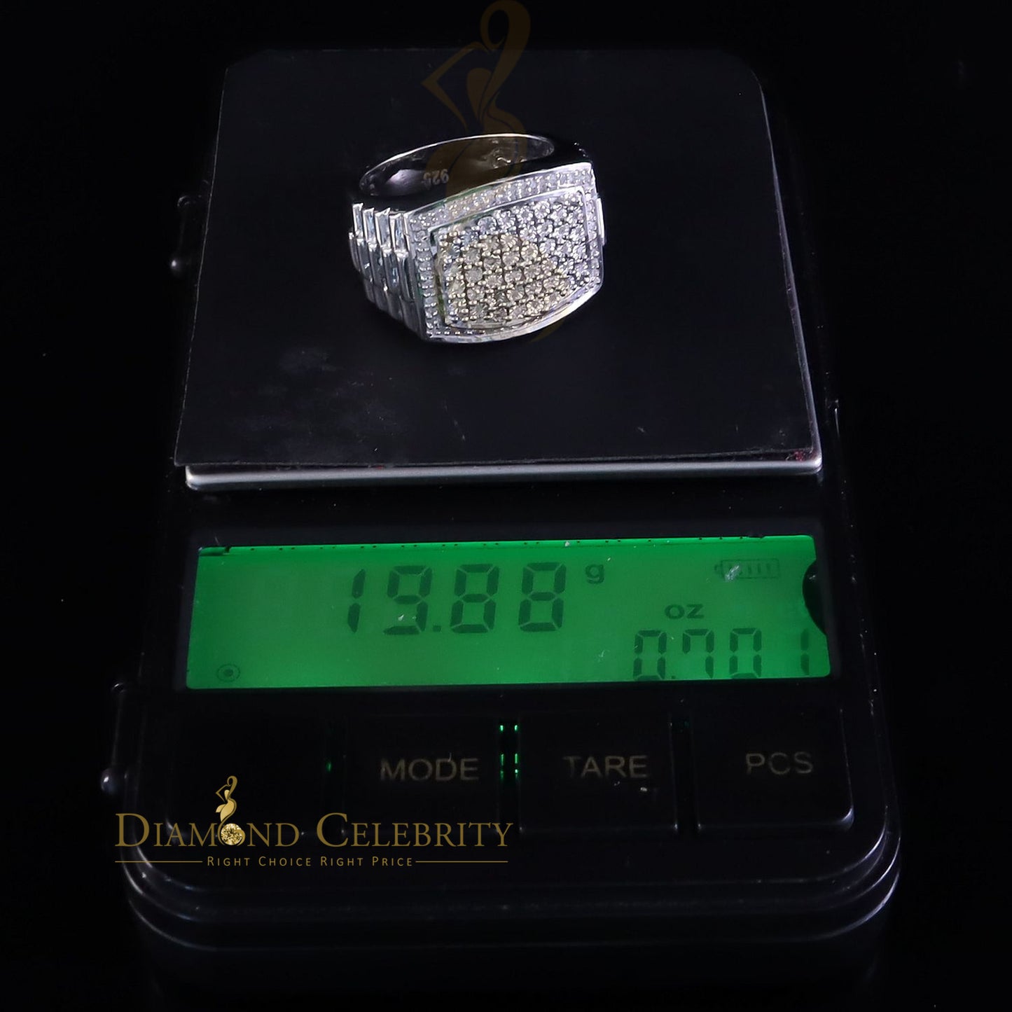 Big Mirage Set Rectangle 0.40ct Real Diamond 925 White Silver Mens Ring Size 10