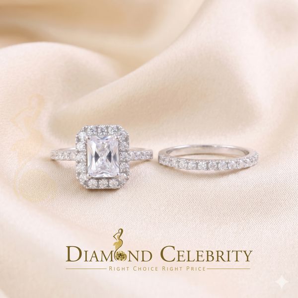 DiamondCelebritees 50 Cubic Zirconia Emearld Shape 2.97ct White Silver With Women Bridal Ring Sz7
