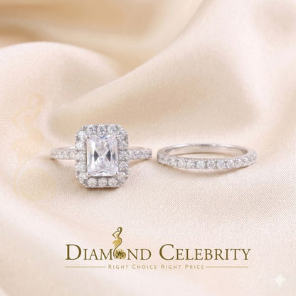 DiamondCelebritees 50 Cubic Zirconia Emearld Shape 2.97ct White Silver With Women Bridal Ring Sz7