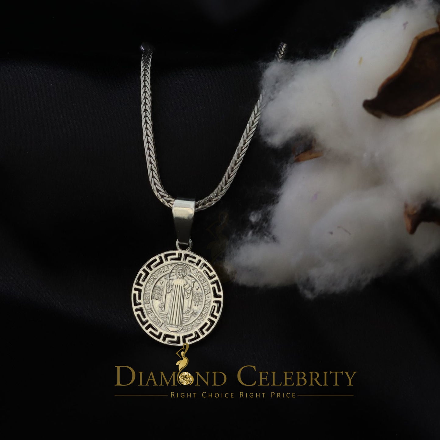 DiamondCelebritees 925 Sterling Silver Double Side Benedict Men's/Women's Pendant White Religious