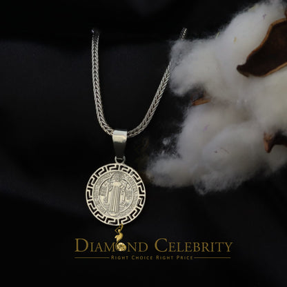 DiamondCelebritees 925 Sterling Silver Double Side Benedict Men's/Women's Pendant White Religious
