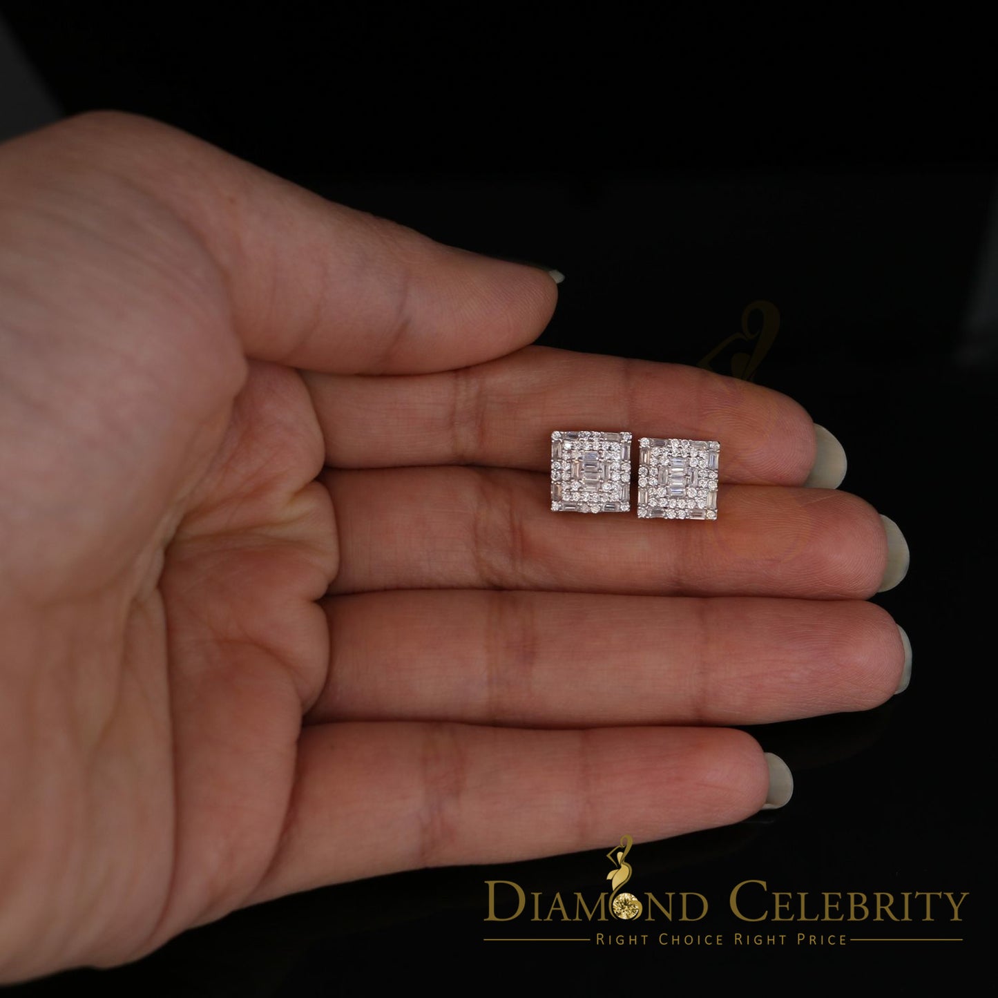 DiamondCelebritees  925 Sterling Yellow 0.72ct Silver Cubic Zirconia Hip Hop Women's Square Earrings