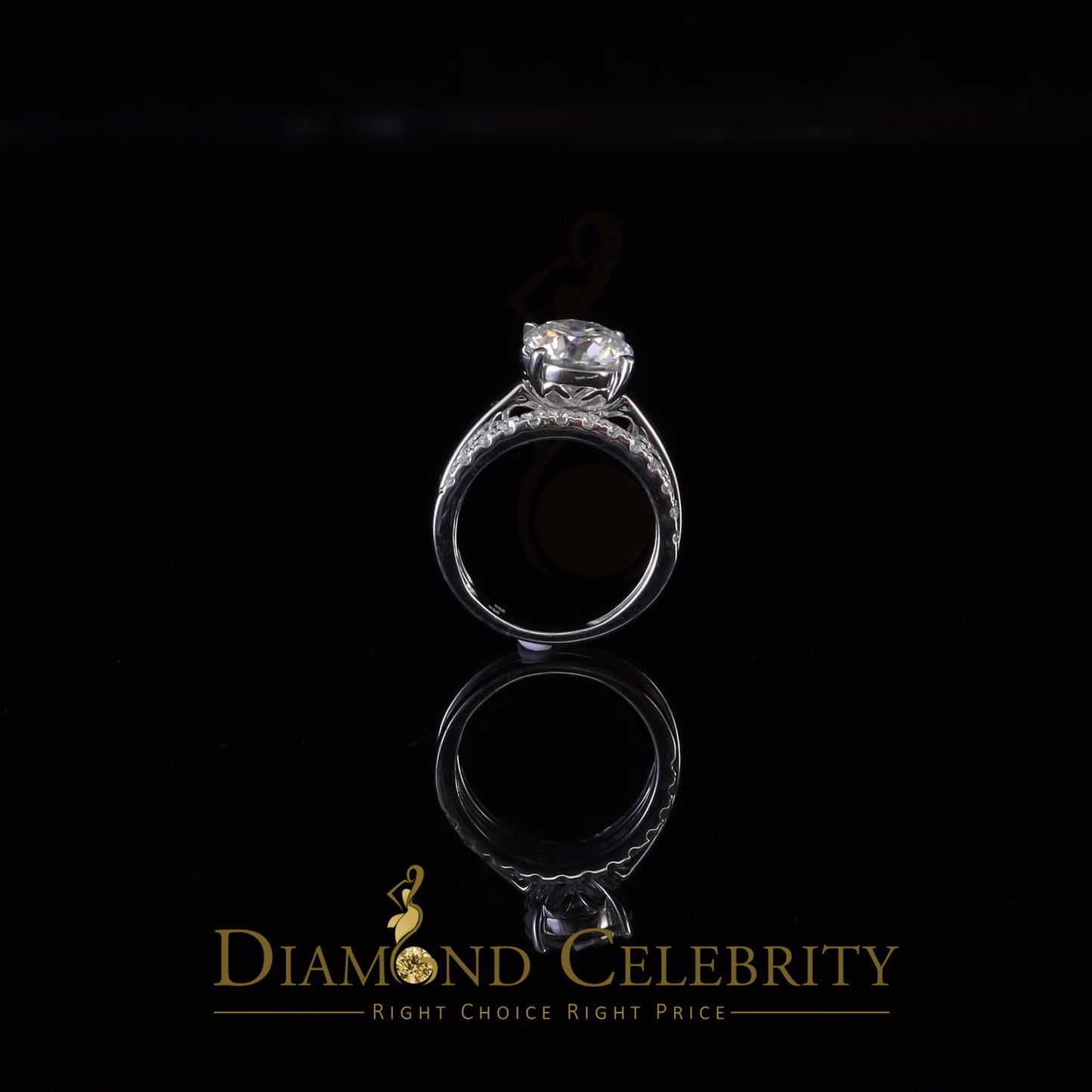 DiamondCelebritees White 5.00ct Moissanite Sterling Silver Men/Women Bridal Ring Round Shape Size 8