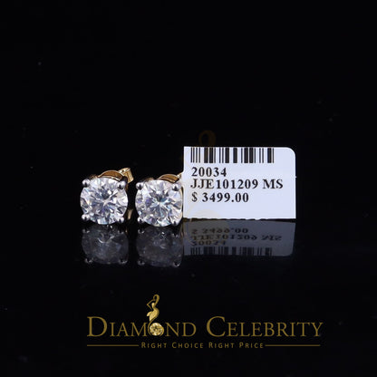 DiamondCelebritees 10k Real Yellow Gold with 3.50ct Round VVS 'D' Color Moissanite Stud Earrings
