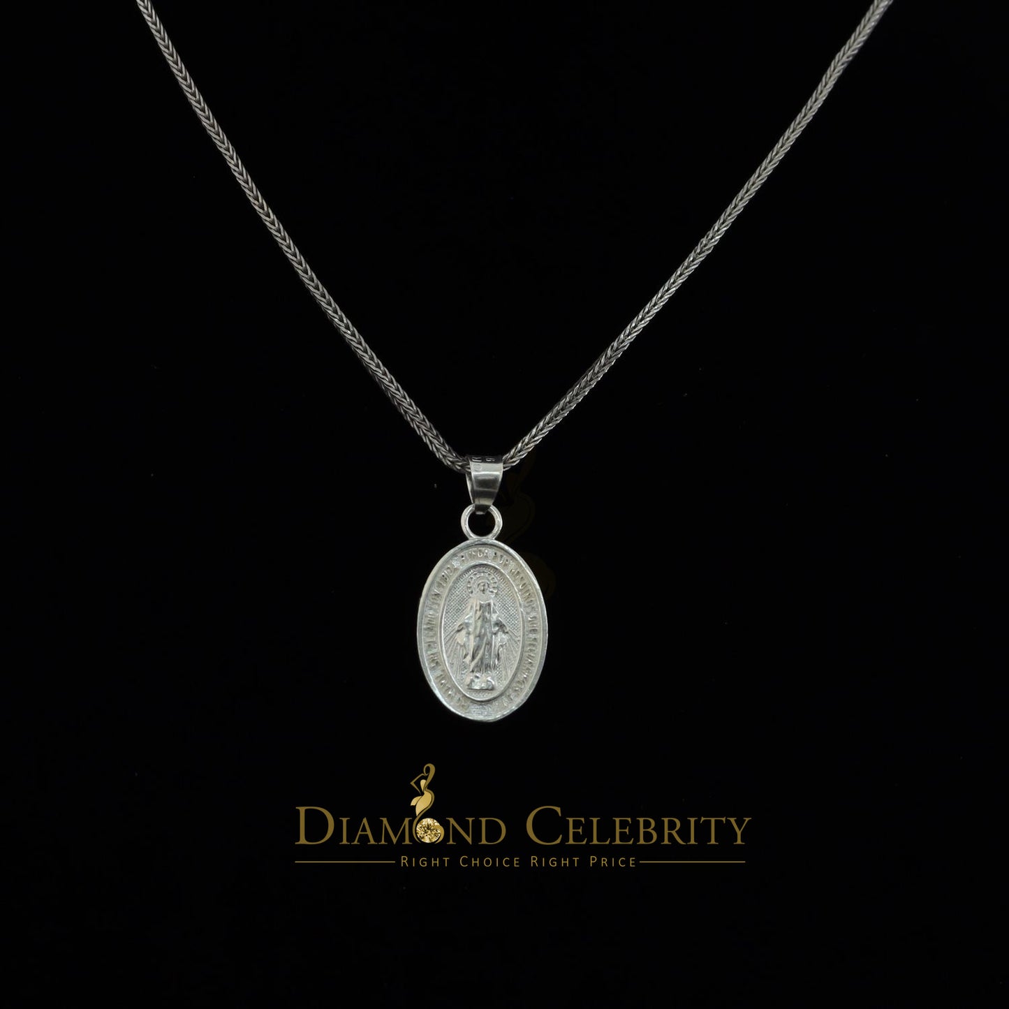DiamondCelebritees 925 Sterling Silver Double Side Oval Milagrosa Men/Women Pendant White Religious