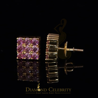 DiamondCelebritees 925 Silver Yellow 2.25ct VVS D Pink Moissanite Men/Women's Square Stud Earrings