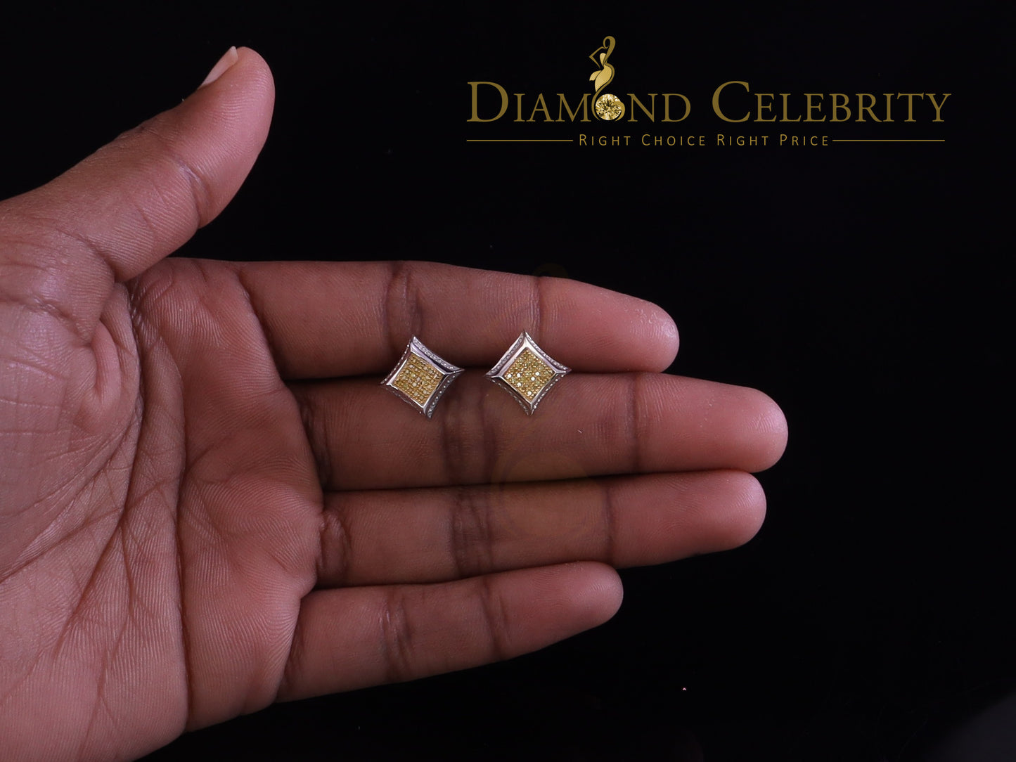 DiamondCelebritees Kite Shape 0.15ct Genuine Yellow Diamond 3D Earring 925 Sterling White Silver