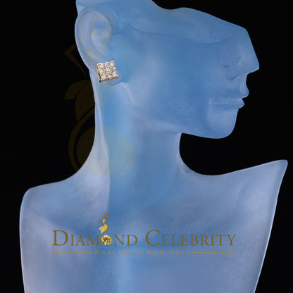 DiamondCelebritees 10K Real Yellow Gold with Real 1.50ct Diamonds Square Stud Earrings