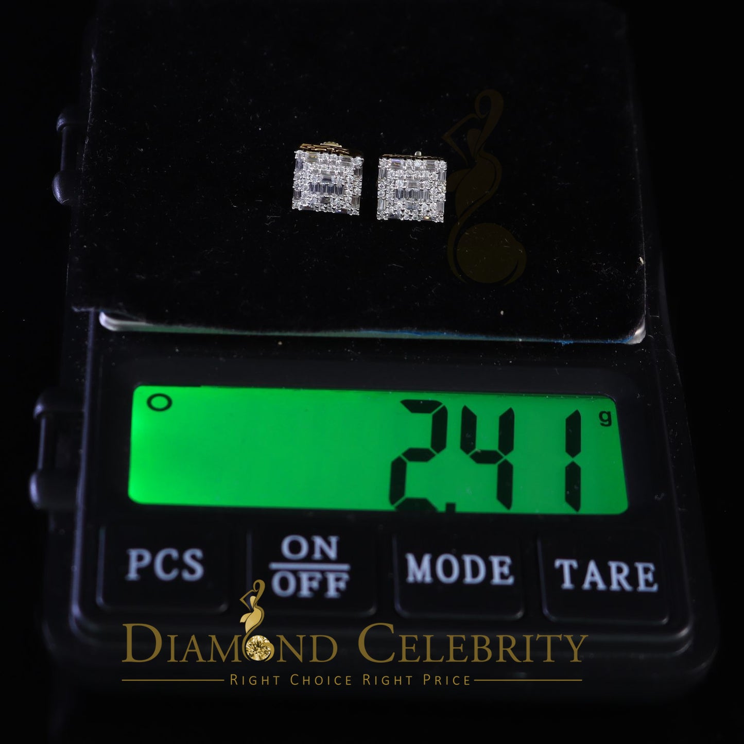 DiamondCelebritees  925 Sterling Yellow 0.72ct Silver Cubic Zirconia Hip Hop Women's Square Earrings