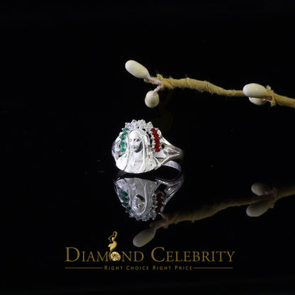 DiamondCelebritees Religious White 925 Silver Cubic Zirconia Mother Mary Face Women's Ring Size 7