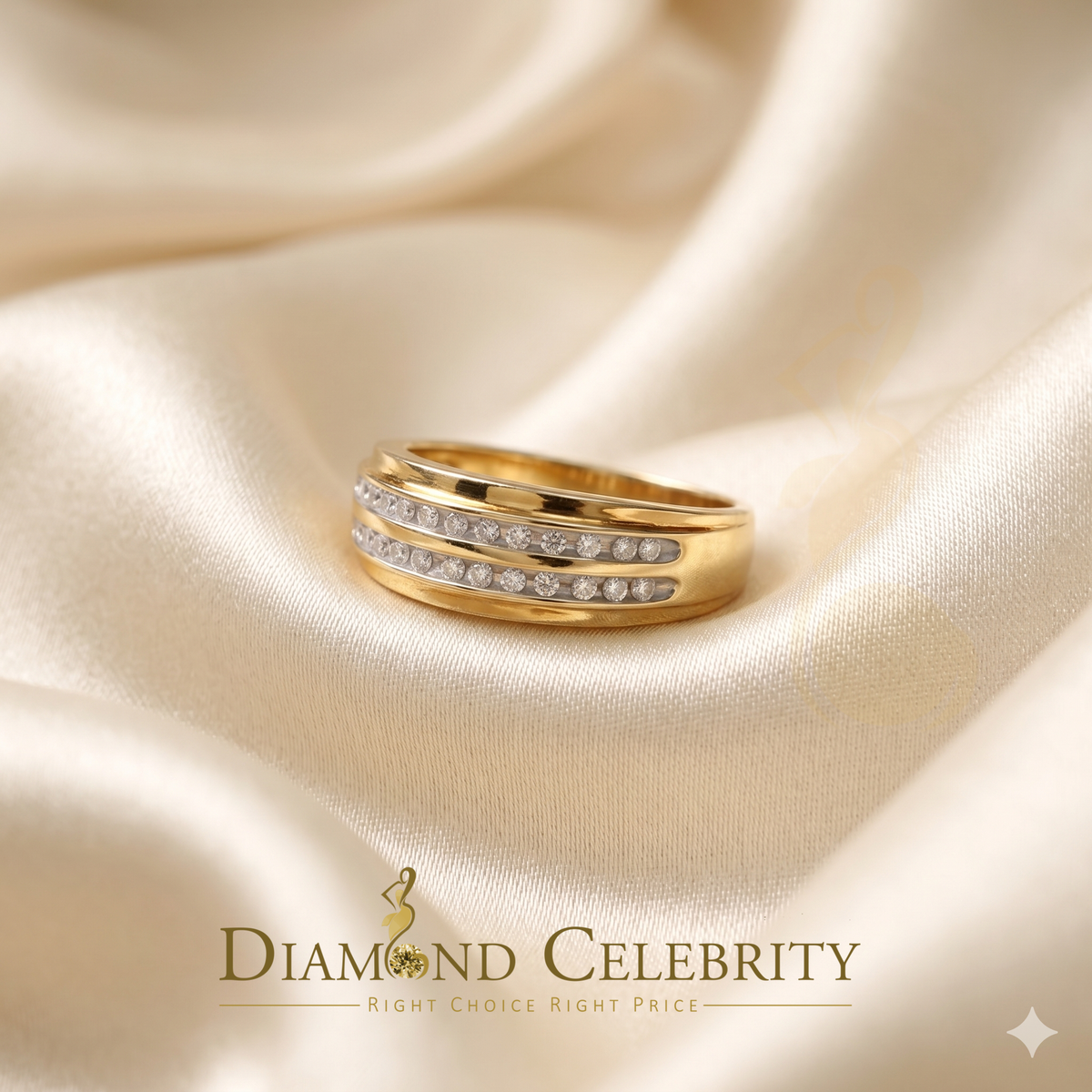 DiamondCelebritees Men's 0.50ct Cubic Zirconia Yellow 925 Sterling Silver Round Ring Size 10