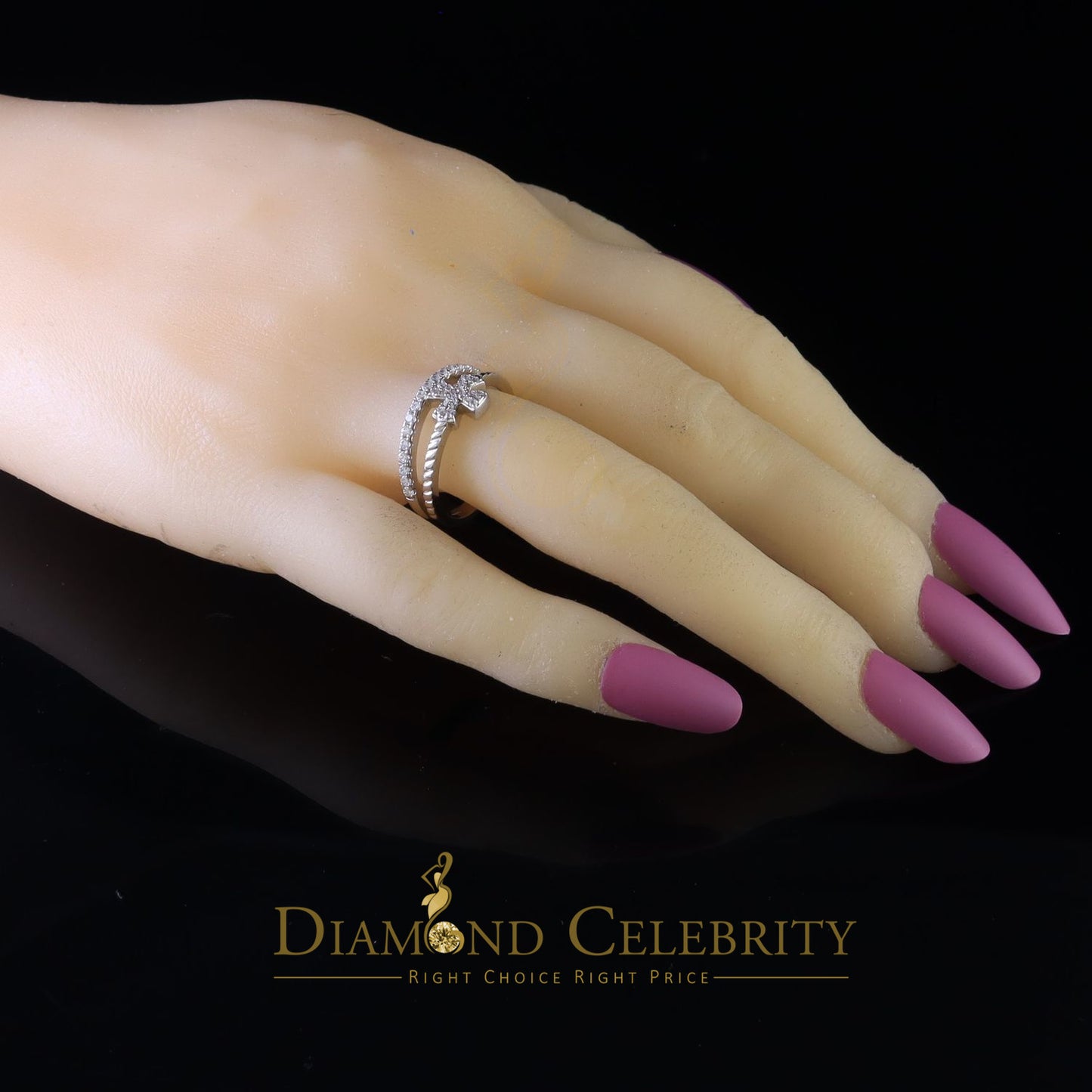 DiamondCelebritees 925 White Silver 0.40ct Cubic Zirconia Engagement Womens Cross Ring Size 7