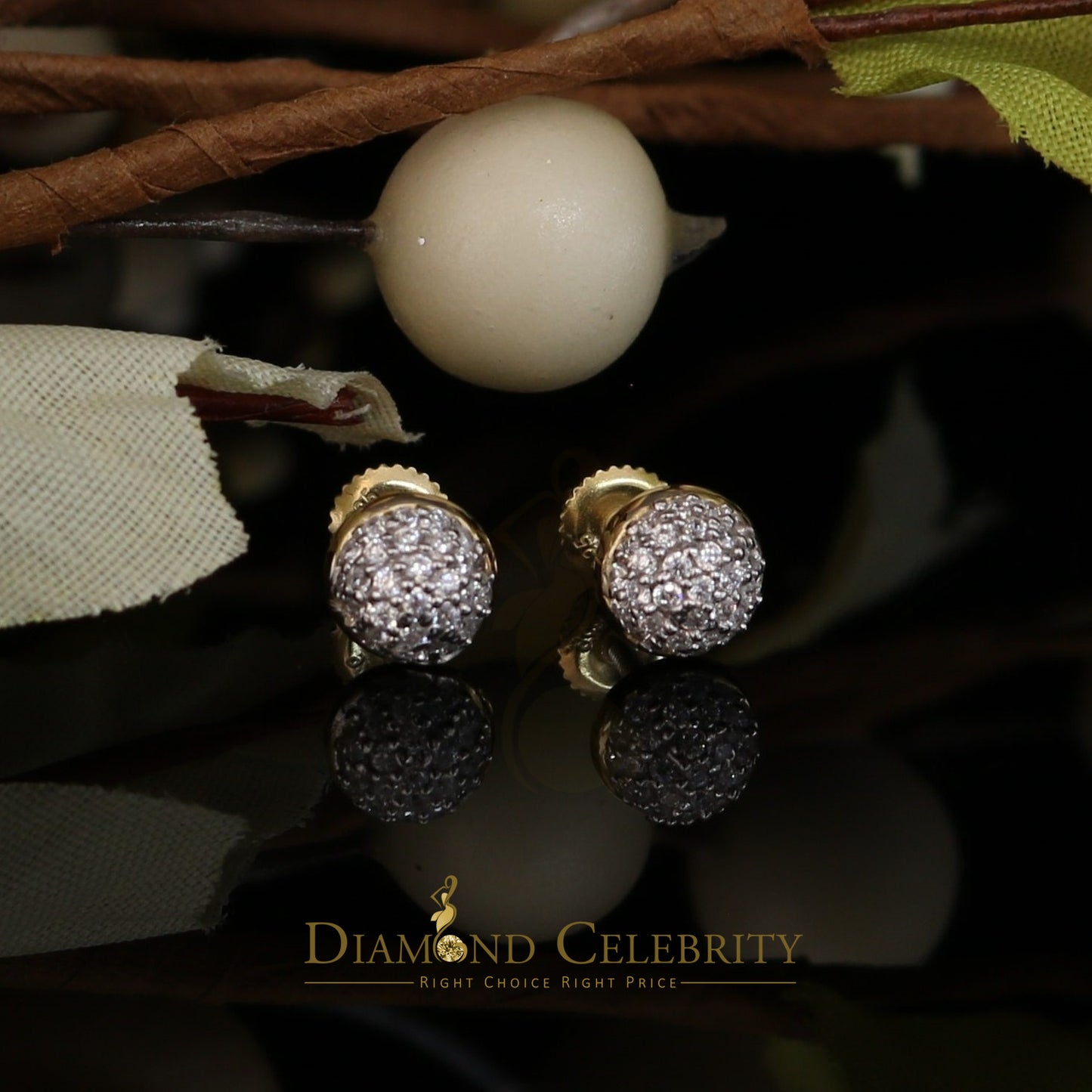 DiamondCelebritees  925 Yellow Sterling Silver 0.64ct Cubic Zirconia Round Women's Stud Earrings