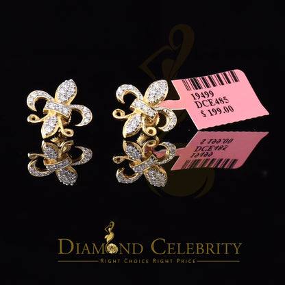 DiamondCelebritees  925 Yellow Silver Women's Fleur de Lis Screw Back 0.36ct Cubic Zirconia Earrings