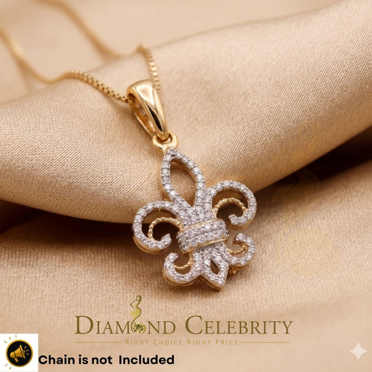 DiamondCelebritees Yellow 925 Sterling Silver Fleur de Lis Pendant with 0.69ct Cubic Zirconia Stone