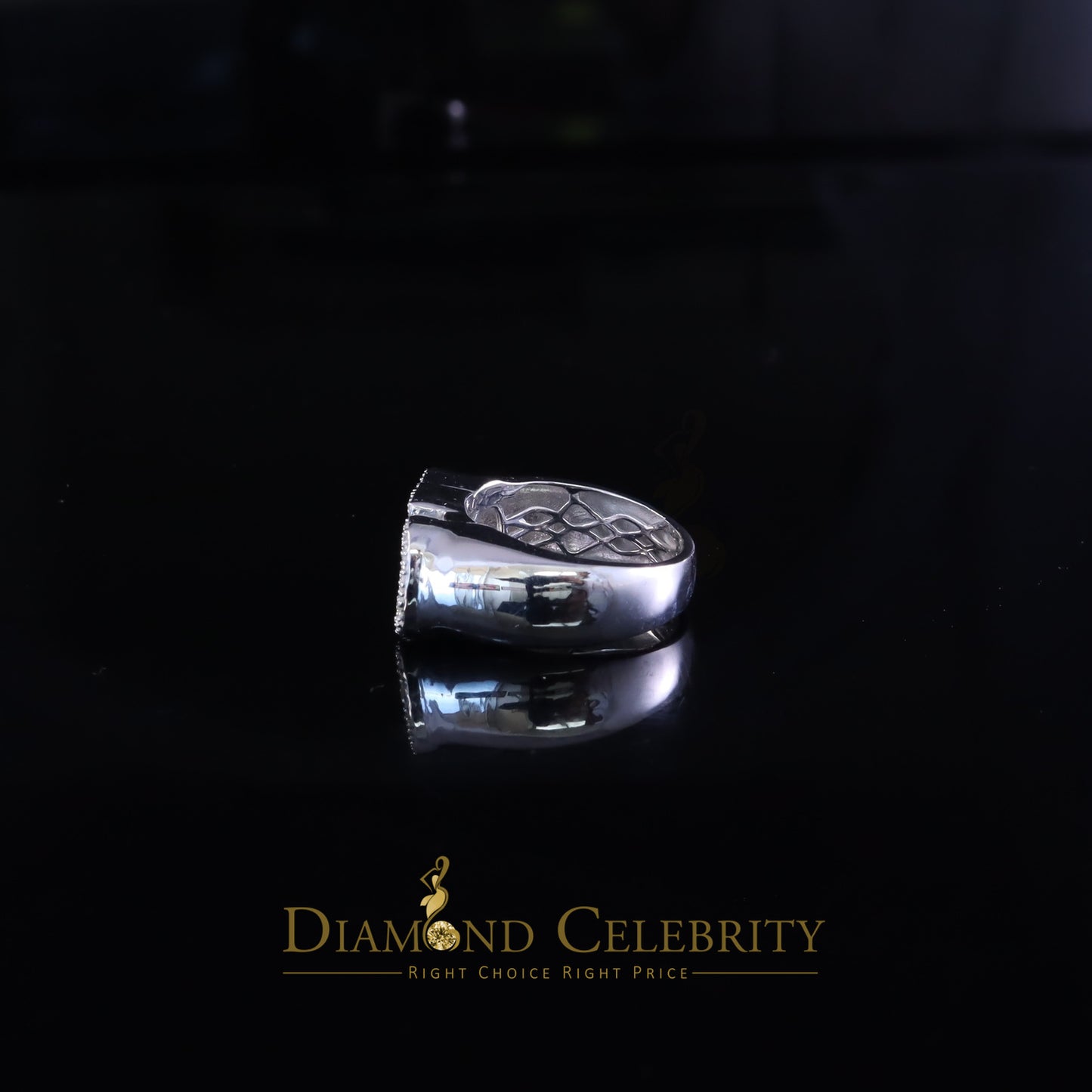 DiamondCelebritees Stylish 925 White Silver 0.40ct Real Micro Diamond Men's "CEO" word Ring SZ 8