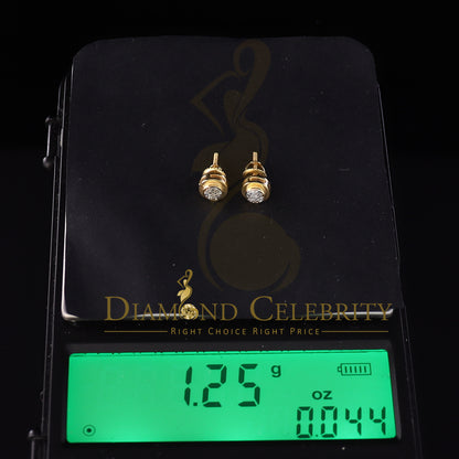 DiamondCelebritees 10K Real Yellow Gold with Real 0.05ct Diamonds Round Women's & Men's Earrings