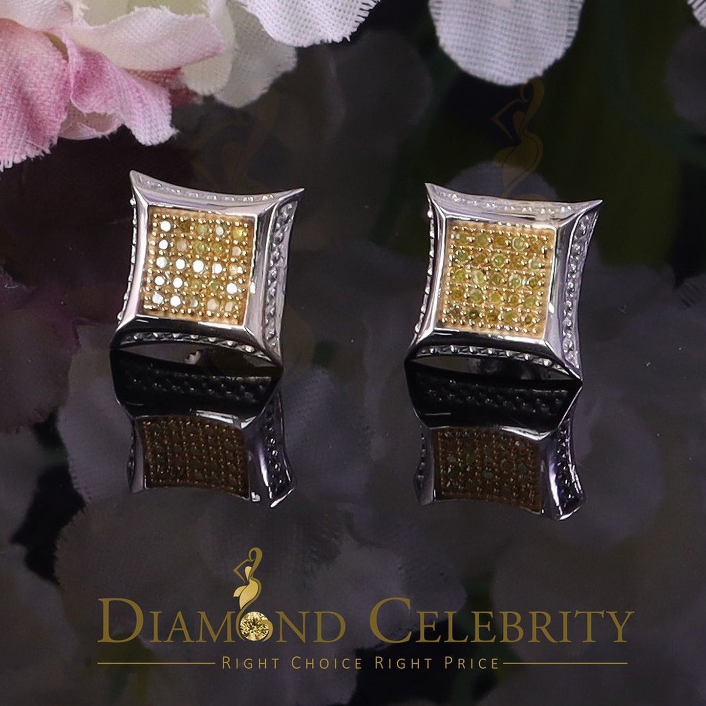 DiamondCelebritees Kite Shape 0.15ct Genuine Yellow Diamond 3D Earring 925 Sterling White Silver