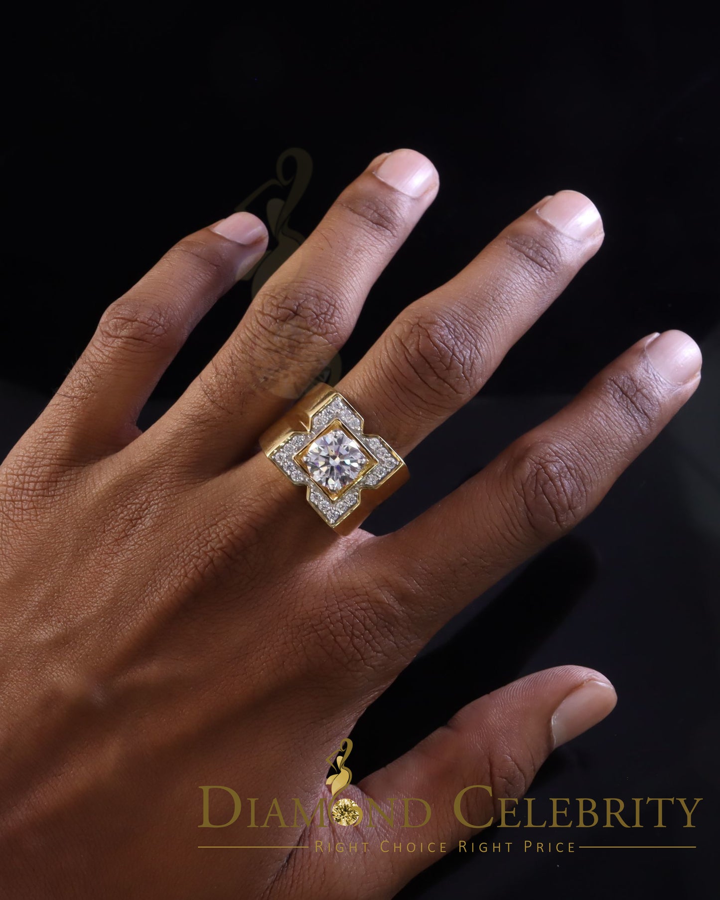 DiamondCelebritees 4.50ct Cubic Zirconia Yellow 925 Silver Men's Adjustable Ring SZ From 9 to 11