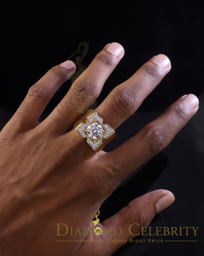 DiamondCelebritees 4.50ct Cubic Zirconia Yellow 925 Silver Men's Adjustable Ring SZ From 9 to 11
