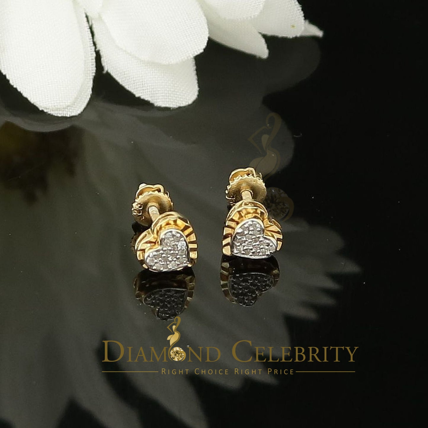 DiamondCelebritees Aretes Para Hombre Heart 925 Yellow Silver 0.10ct Diamond Women & Men Earrings