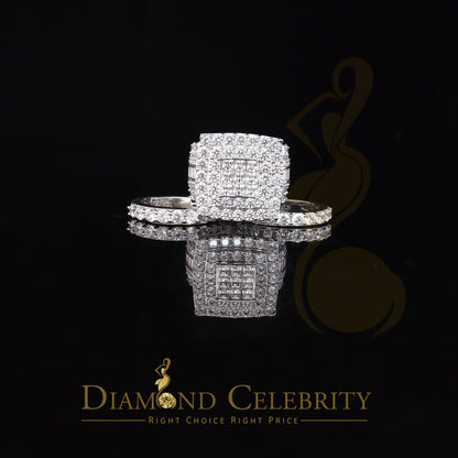 DiamondCelebritees 925 White Silver Square 22.41ct Cubic Zirconia Halo Trio Wedding Ring Size 9