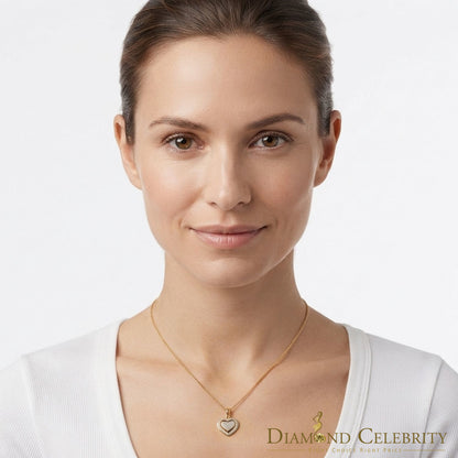 DiamondCelebritees  Small Yellow Real 0.25ct Diamond 925 Silver double Heart Charm Necklace Pendant