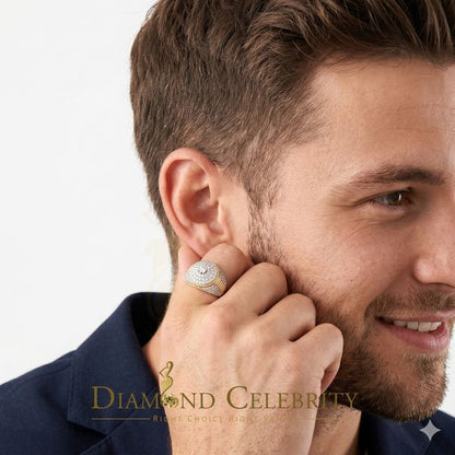 DiamondCelebritees Yellow 925 Silver 6.00ct VVS 'D' Moissanite Stone Round Rings Size 10 Men's
