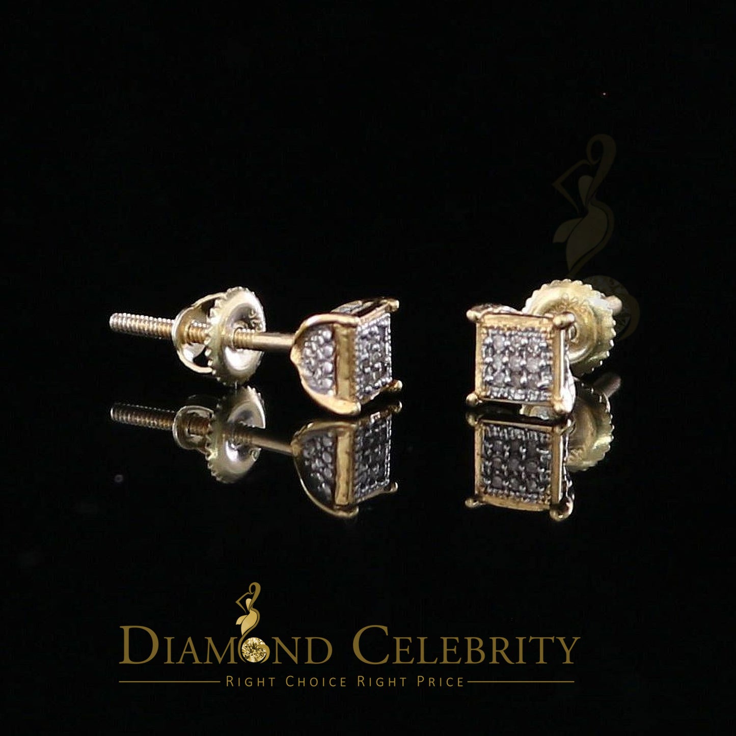 DiamondCelebritees 0.05ct Diamond Collection Yellow 925 Sterling Silver Women & Men Square Earrings