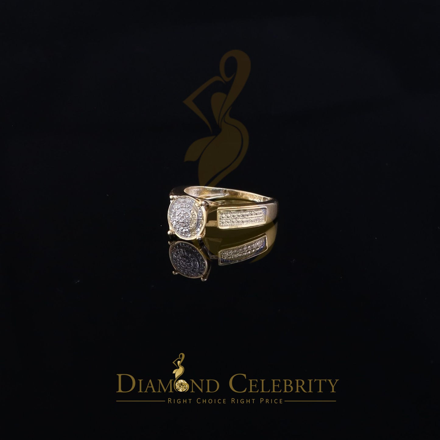 DiamondCelebritees 0.15CT Real Diamond 925 Sterling Yellow Silver Engagement Round Womens Ring SZ 7