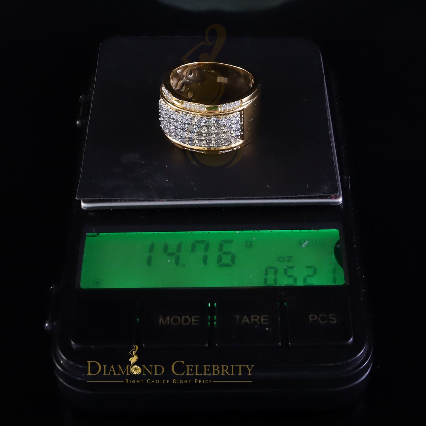 DiamondCelebritees Big 0.25ct Real Diamond 925 Yellow Miracle set Silver Wide Men's Band Ring SZ10