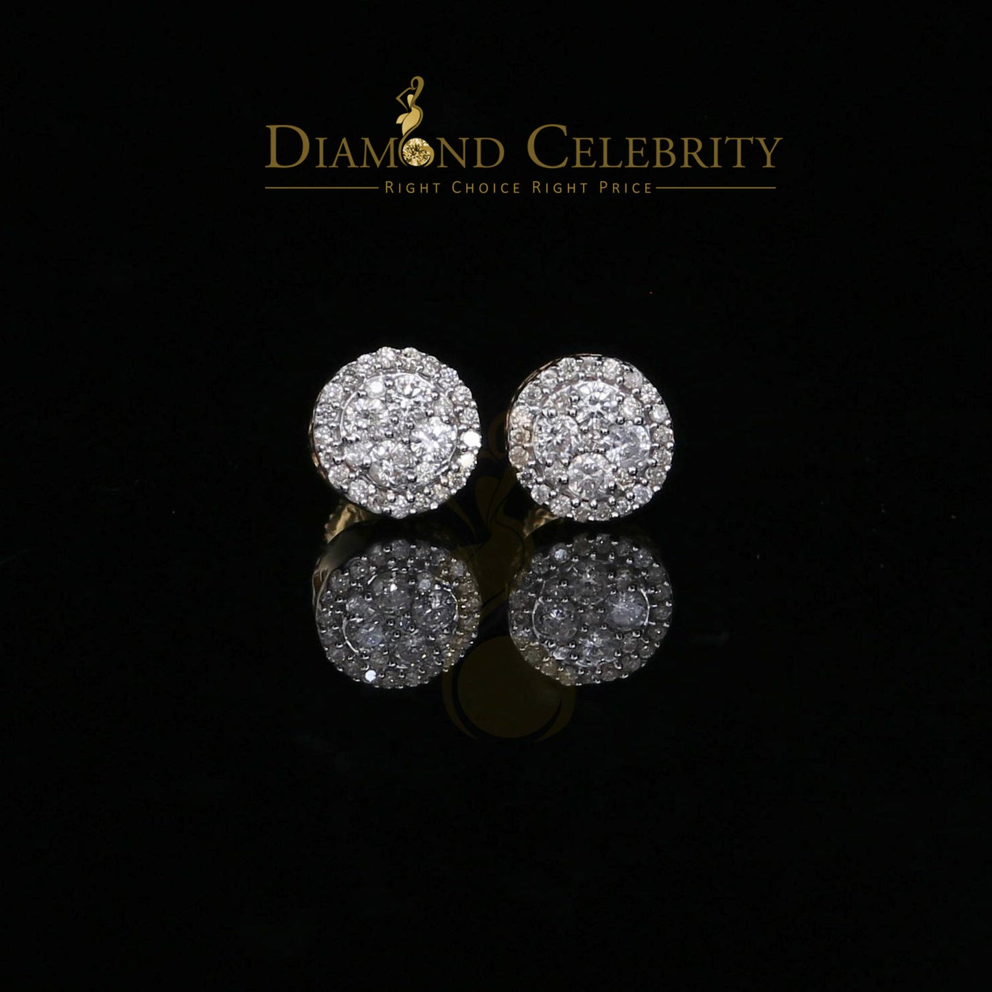 DiamondCelebritees Men's/Women's 10K Real Yellow Gold Real Diamond 0.50CT Stud Round Earring