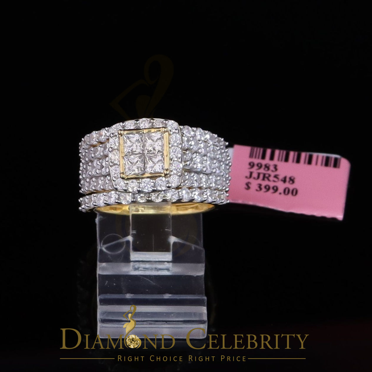 DiamondCelebritees 925 Sterling Yellow Square 2.08ct Cubic Zirconia Silver Wedding Womes Ring SZ 6