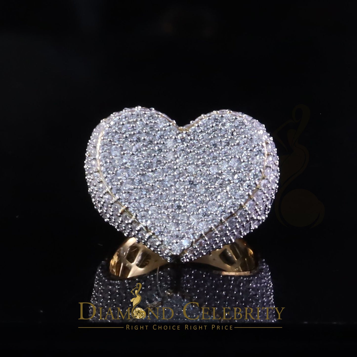 DiamondCelebritees Men's 925 Yellow Silver 5.00ct VVS 'D' Round Moissanite Heart Ring Size 8