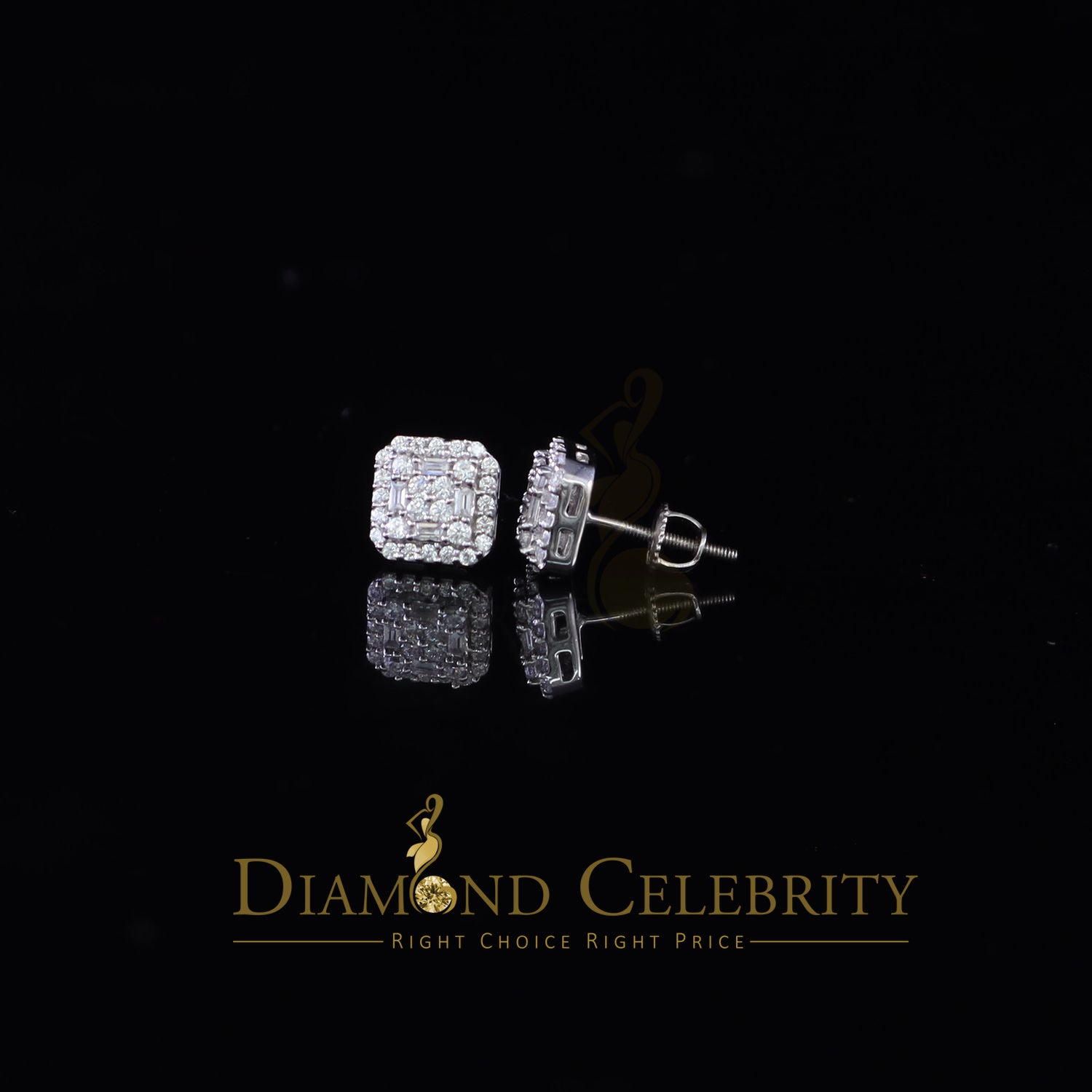 DiamondCelebritees  0.98ct Cubic Zirconia 925 White Silver Women's & Men's Hip Hop Square Earrings