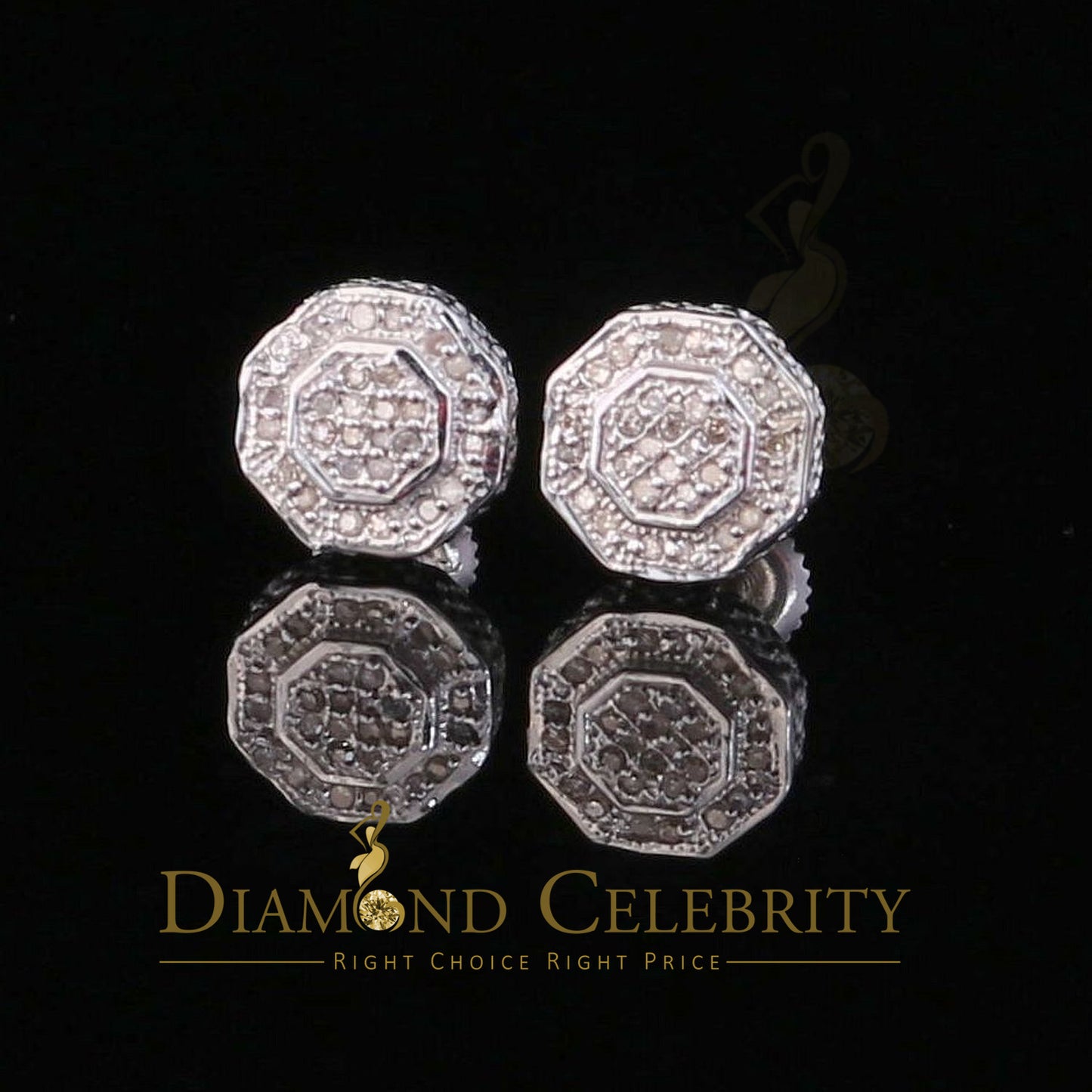 DiamondCelebritees 925 White Sterling Silver 0.10ct Diamond Hexagon Men's/Women's Stud Earrings