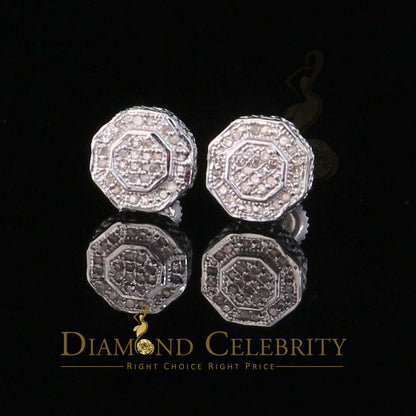DiamondCelebritees 925 White Sterling Silver 0.10ct Diamond Hexagon Men's/Women's Stud Earrings