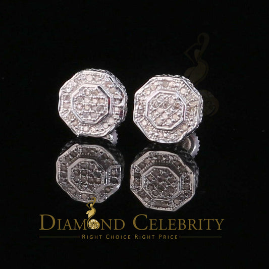 DiamondCelebritees 925 White Sterling Silver 0.10ct Diamond Hexagon Men's/Women's Stud Earrings