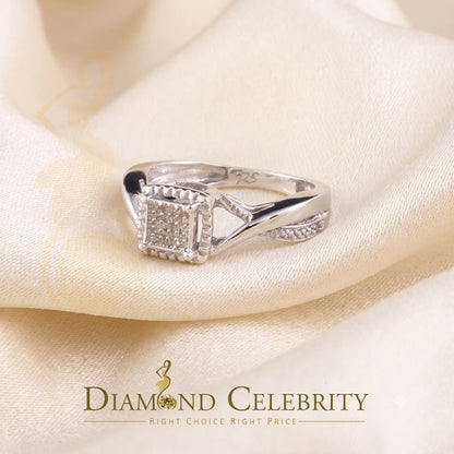 DiamondCelebritees 0.10CT Real Diamond 925 White Silver Womens Square Engagement Ring Size 7