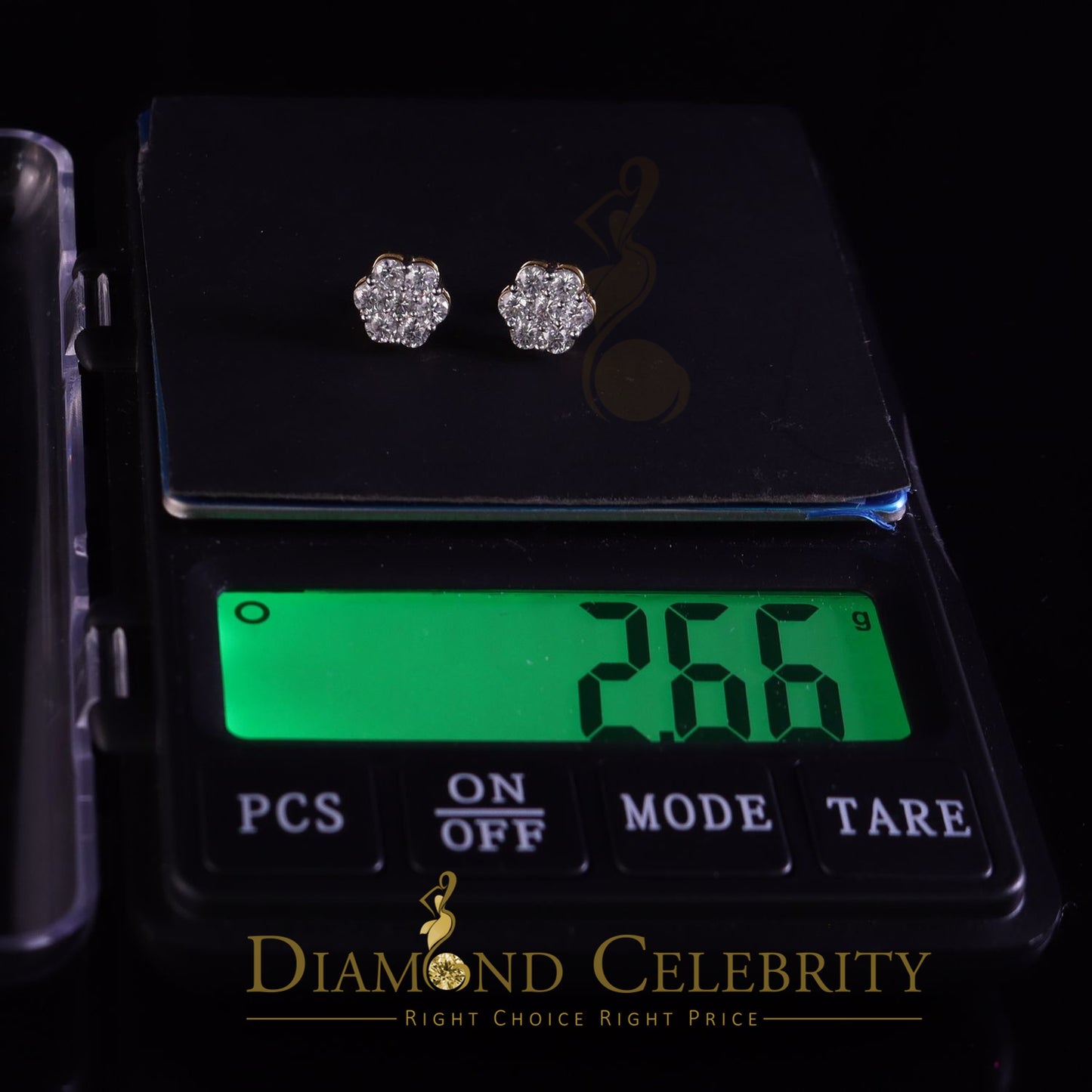 DiamondCelebritees Stud FLORAL Earrings 10k Real Yellow Gold 1.50ct VVS 'D' Color Real Moissanite