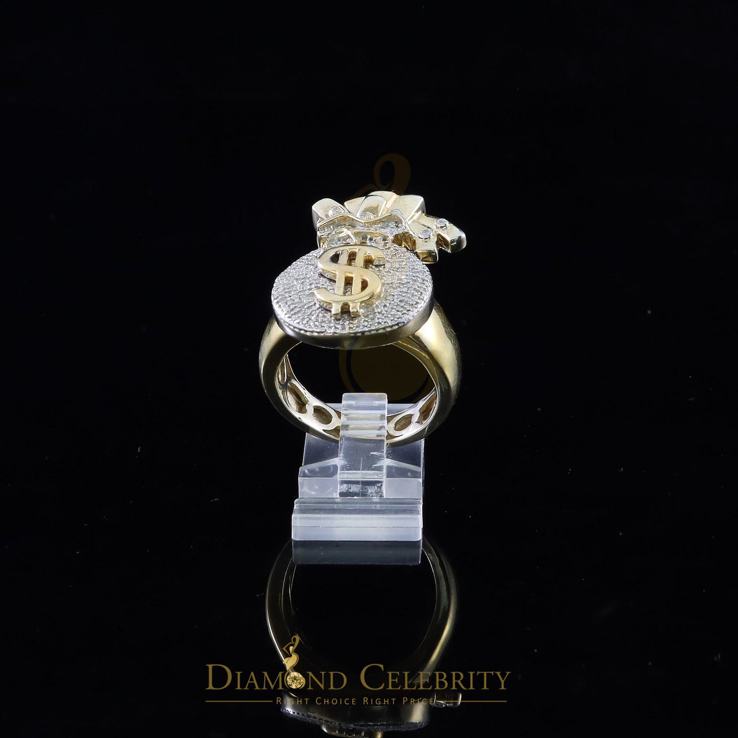 0.25 CT Real Diamond Money Bag 925 Sterling Silver Yellow Men's Ring Size 11.5