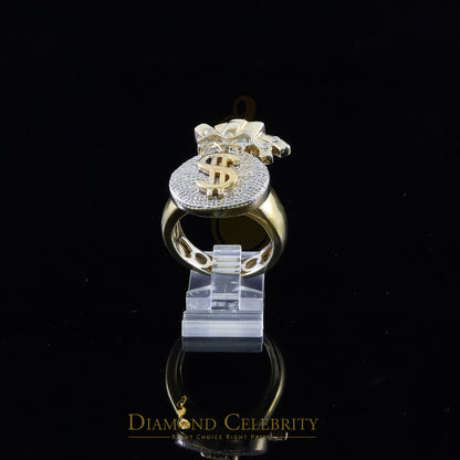 0.25 CT Real Diamond Money Bag 925 Sterling Silver Yellow Men's Ring Size 11.5