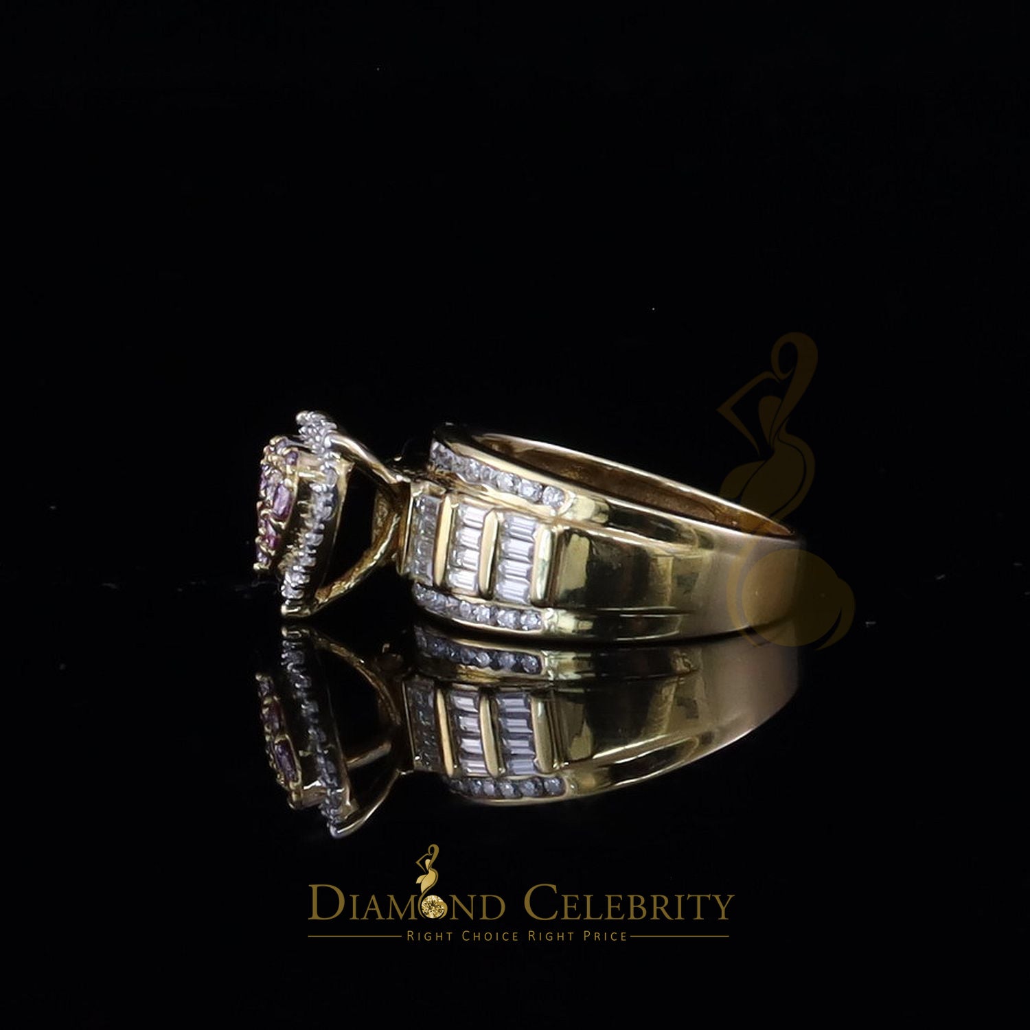 DiamondCelebritees Women 2.50ct 925 Silver VVS 'D' Pink Moissanite Yellow Cinderella HEART Ring SZ 7