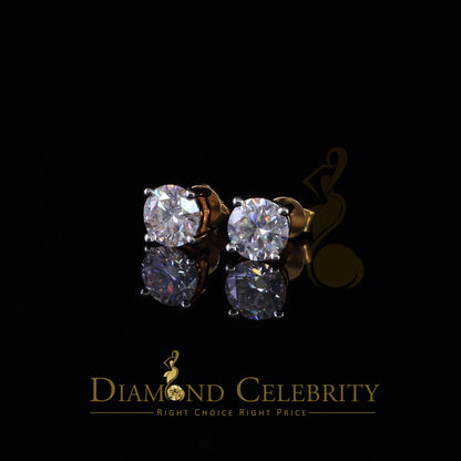 DiamondCelebritees 10k Real Yellow Gold with 3.50ct Round VVS 'D' Color Moissanite Stud Earrings