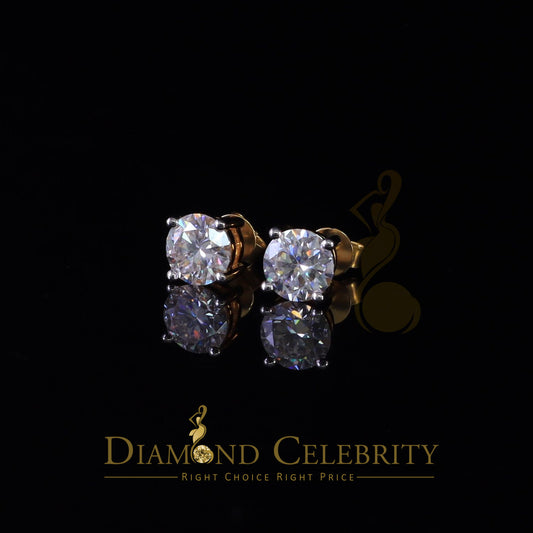 DiamondCelebritees 10k Real Yellow Gold with 3.50ct Round VVS 'D' Color Moissanite Stud Earrings