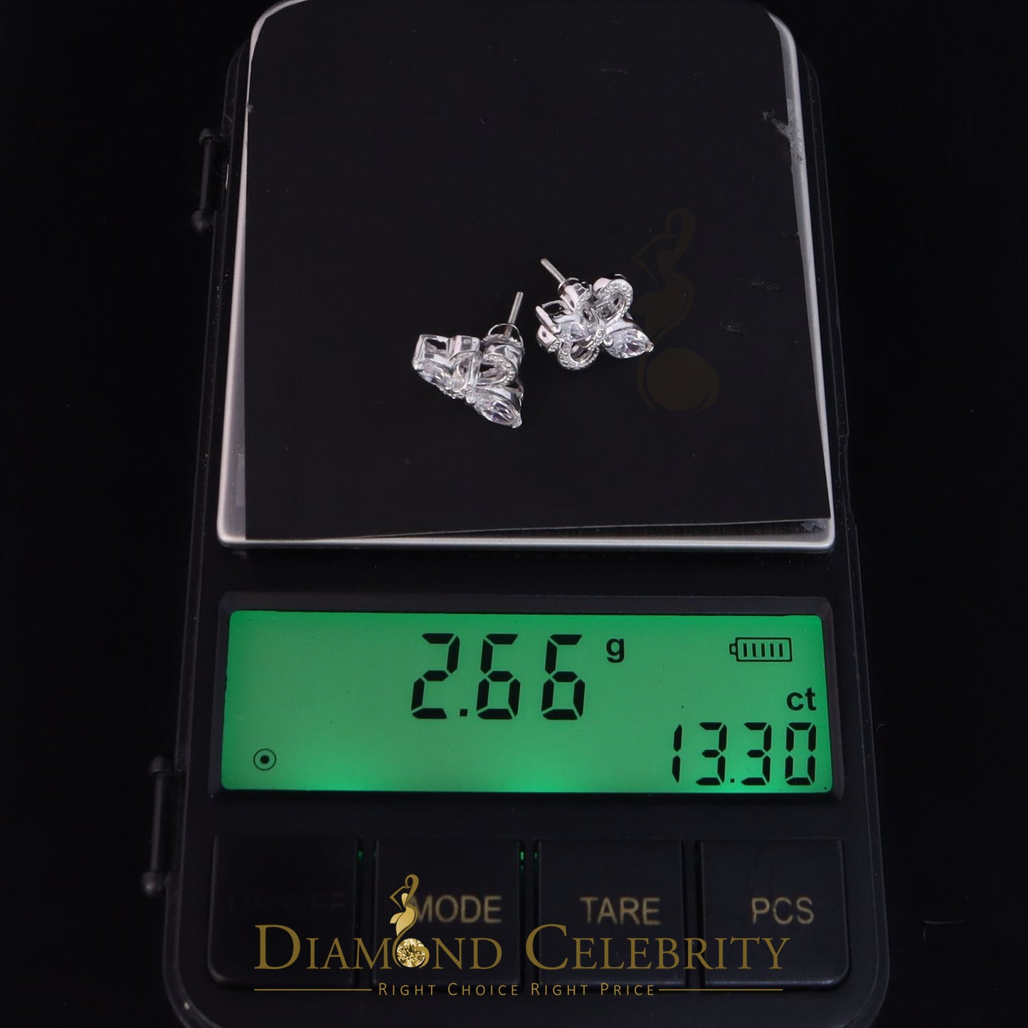 DiamondCelebritees  925 White Silver Womens Fleur de Lis Screw Back 2.43ct Cubic Zirconia Earrings